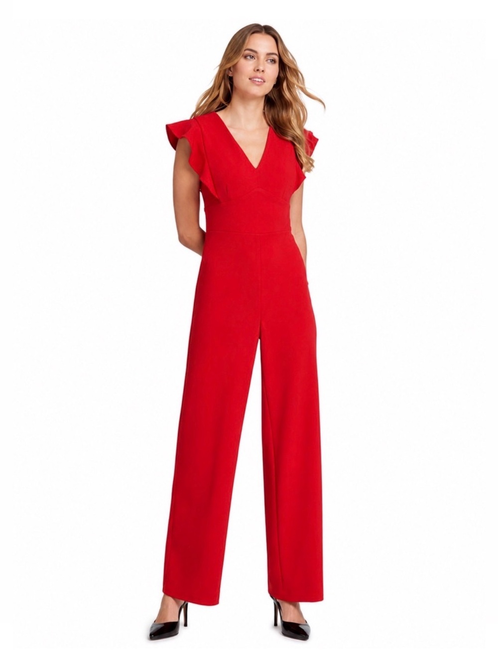 DKNY red ruffle romper pant jump suit size 4